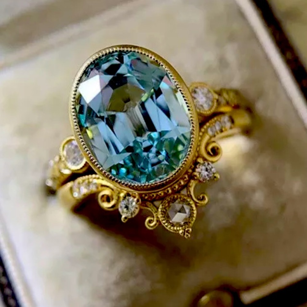 - - Aquamarine & 18k Gold Vermiel Rings